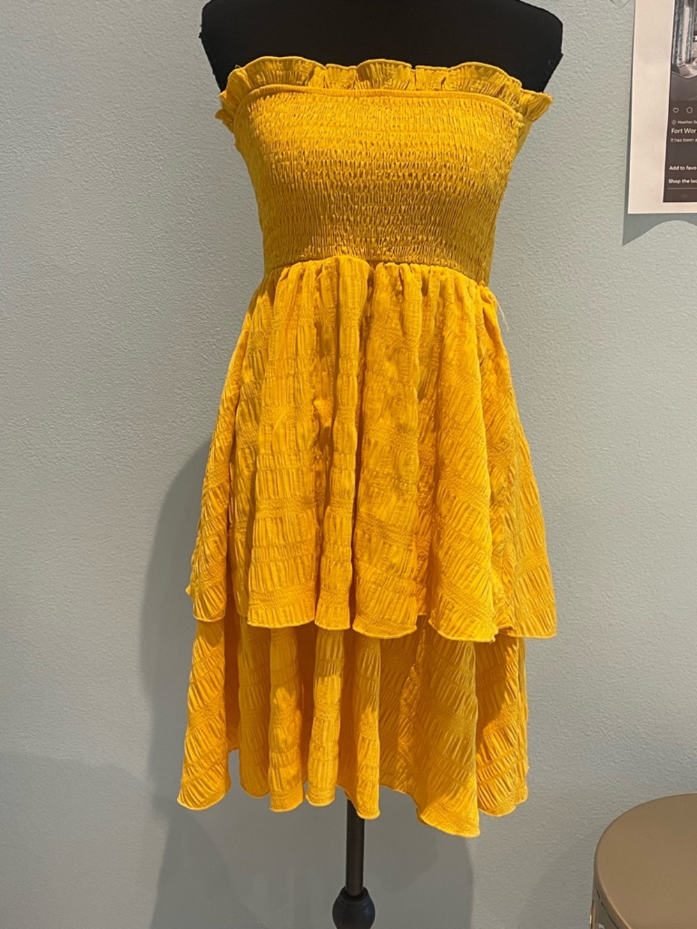 Strapless Tiered Yellow Summer Dress